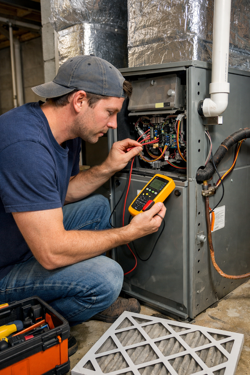 man working on HVAC system